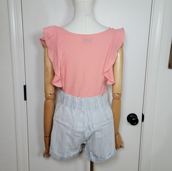 Madewell Texture & Thread J Crew Pink Ruffle Sleeve 100% Cotton Top Size Small - Picture 6 of 9